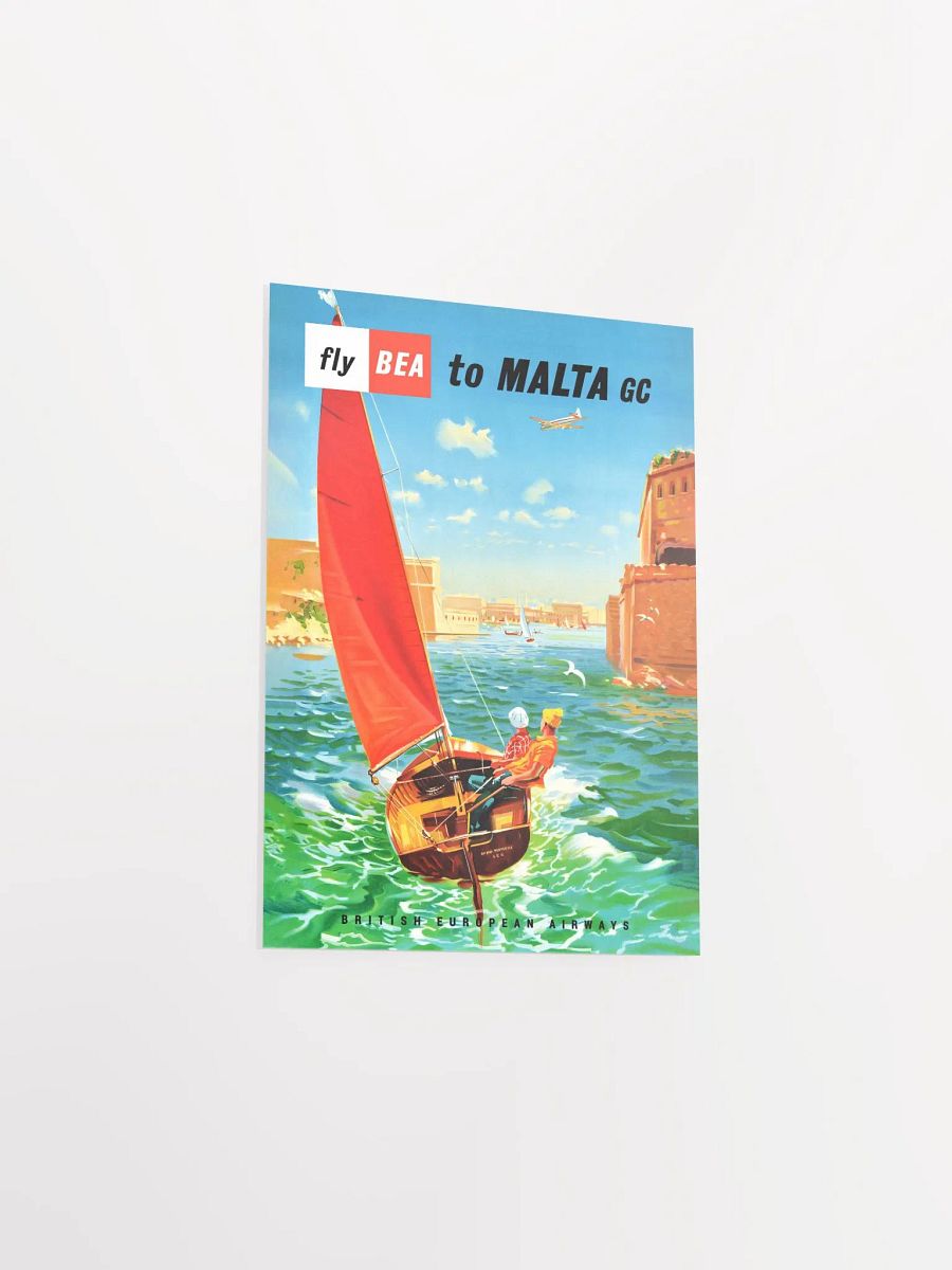 Fly to Malta, BEA, 1950s — retro travel poster, vintage travel print, retro travel wall art, retro wall art, travel wall decor product image (8)