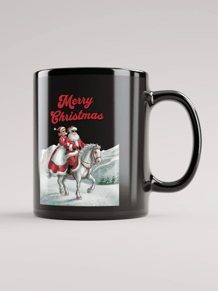 Mr. and Mrs. Santa Claus Horse Riding Black Mug product image (1)