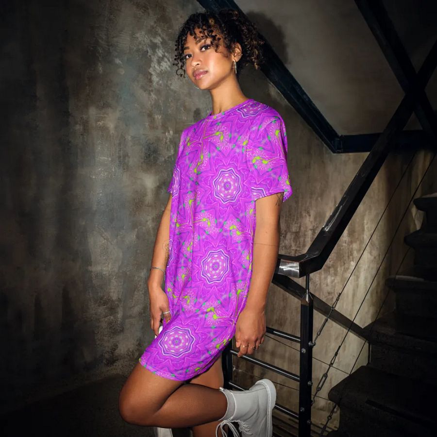 That Abstract Pink Neon Star Too T Shirt Dress product image (2)