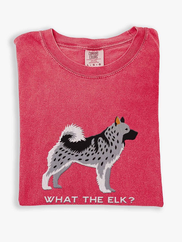 What the Elk? T-Shirt(Embroidered) of a Norwegian Elkhound(Gray) product image (1)