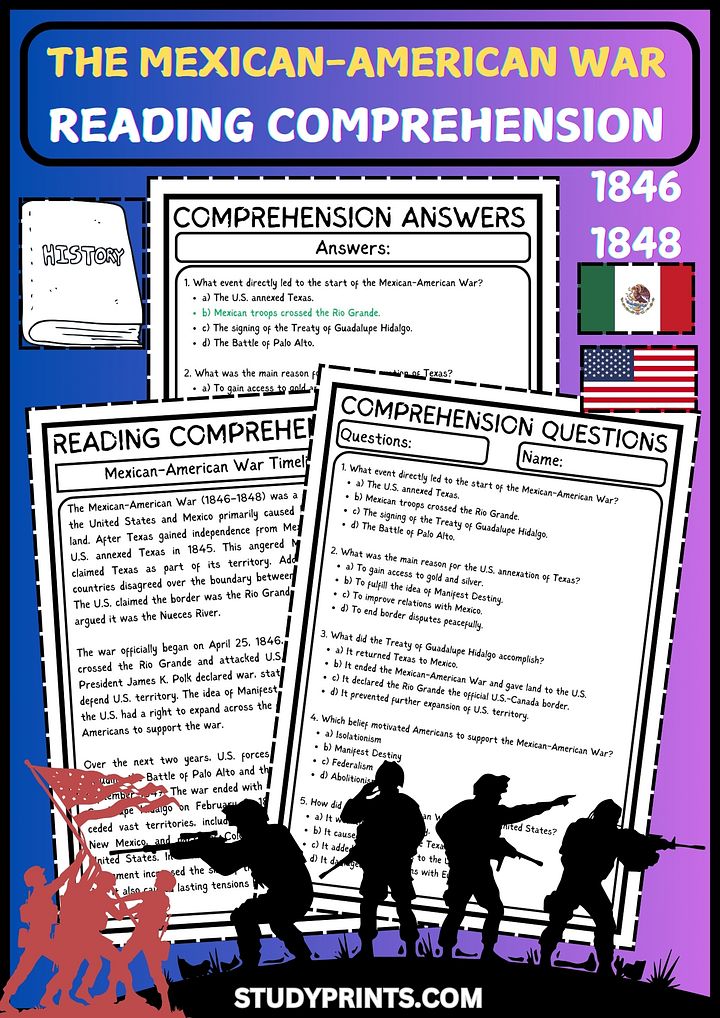Mexican-American War Reading Passage with Multiple-Choice Questions product image (1)