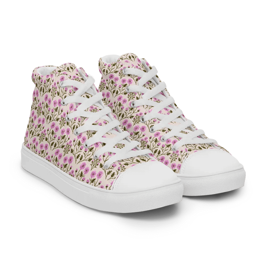 Harmony of Mums - Pink and Green - Women High Top Canvas Shoes product image (9)