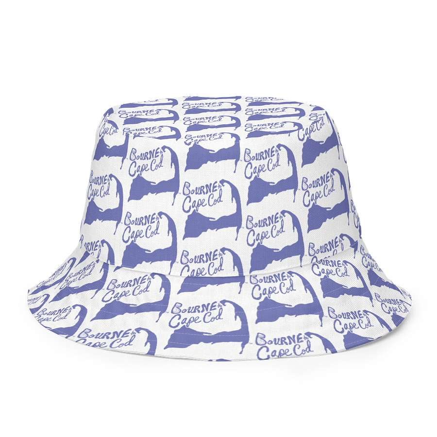 Adults Unisex | Reversible Bucket Hat | BOURNE to Cape Cod™ x BRN.2C.C.™ All-Over Logo Print | Coastal Style Sun Hat | Slate Blue & White product image (1)
