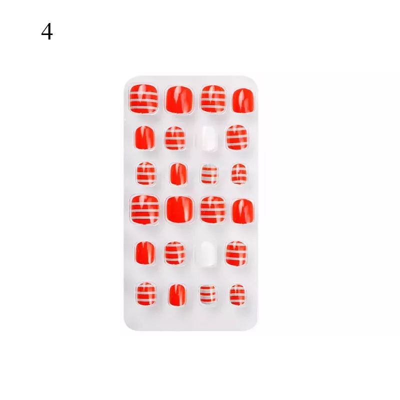 24Pcs Kids Childrens Girls Fake Stick Press On False Nails Full Cover Pre-glue product image (6)