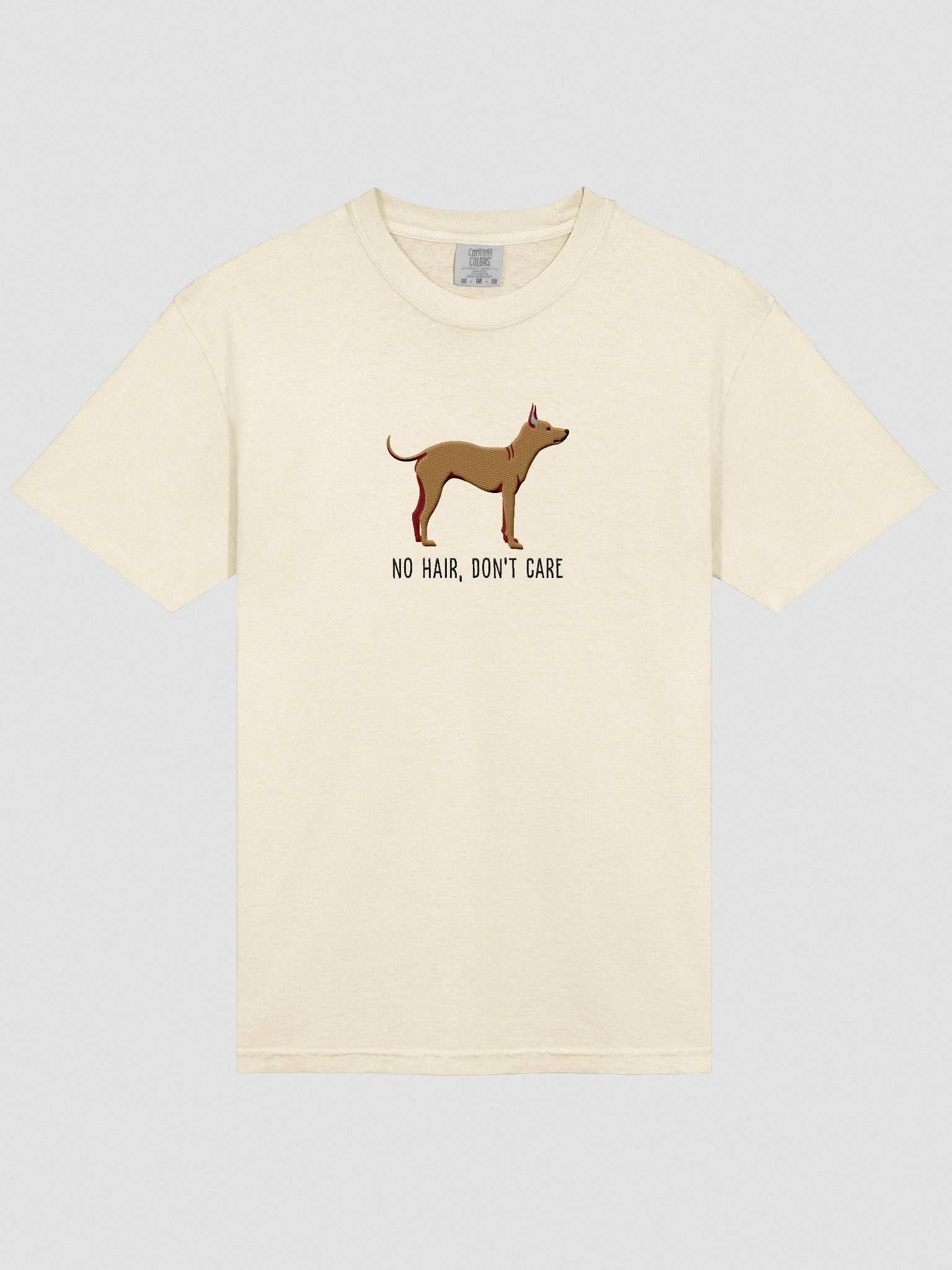 No Hair, Don't Care T-Shirt(Embroidered) of an American Hairless Terrier(Tan) product image (6)