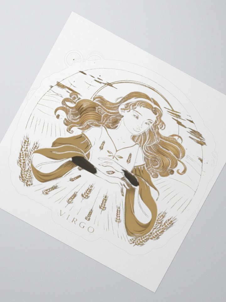 Virgo Zodiac Sticker - Maiden with Wheat & Floral - Vinyl product image (2)