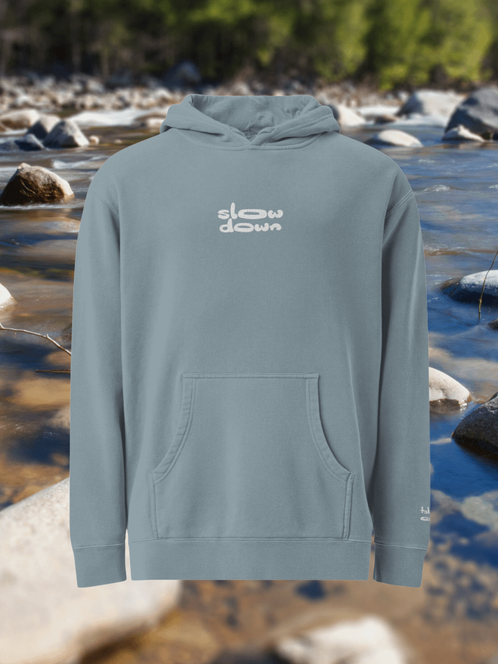 Stone Embroidered 'Slow Down' Pigment-Dyed Hoodie product image (1)