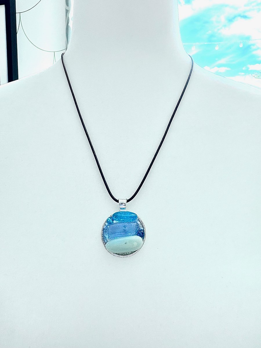 Coastal Calm Horizon Pendant Necklace | Handmade Glass Art Jewelry | Monique Faella Designs™ | MFD-00208 product image (6)