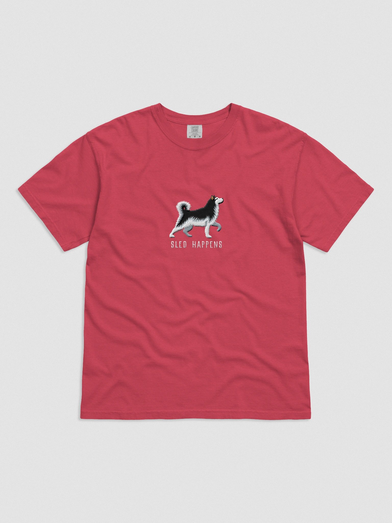 Sled Happens T-Shirt(Embroidered) of an Alaskan Malamute(Black & White) product image (4)