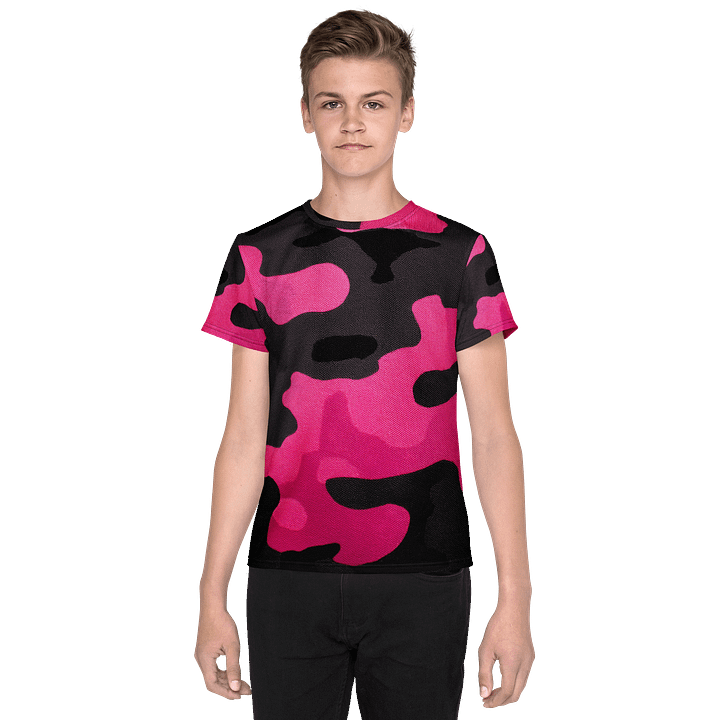 Youth Crew Neck T-Shirt black and pink camo product image (1)