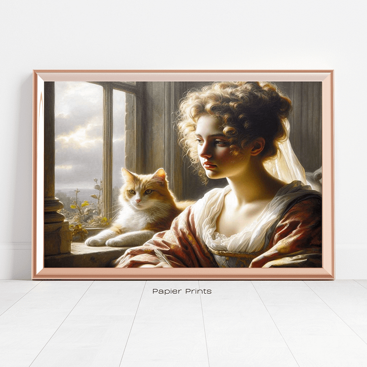 Timeless Reflection: Vintage Oil Painting of a Pensive Young Woman product image (2)