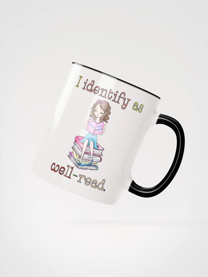 I Identify As Well-Read (Girl Sitting on a Stack of Books) Accent Mug product image (4)