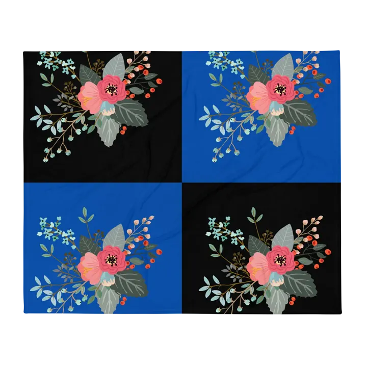 Flower on Black and Blue Pattern Throw Blanket | Floral Pattern Blanket product image (2)