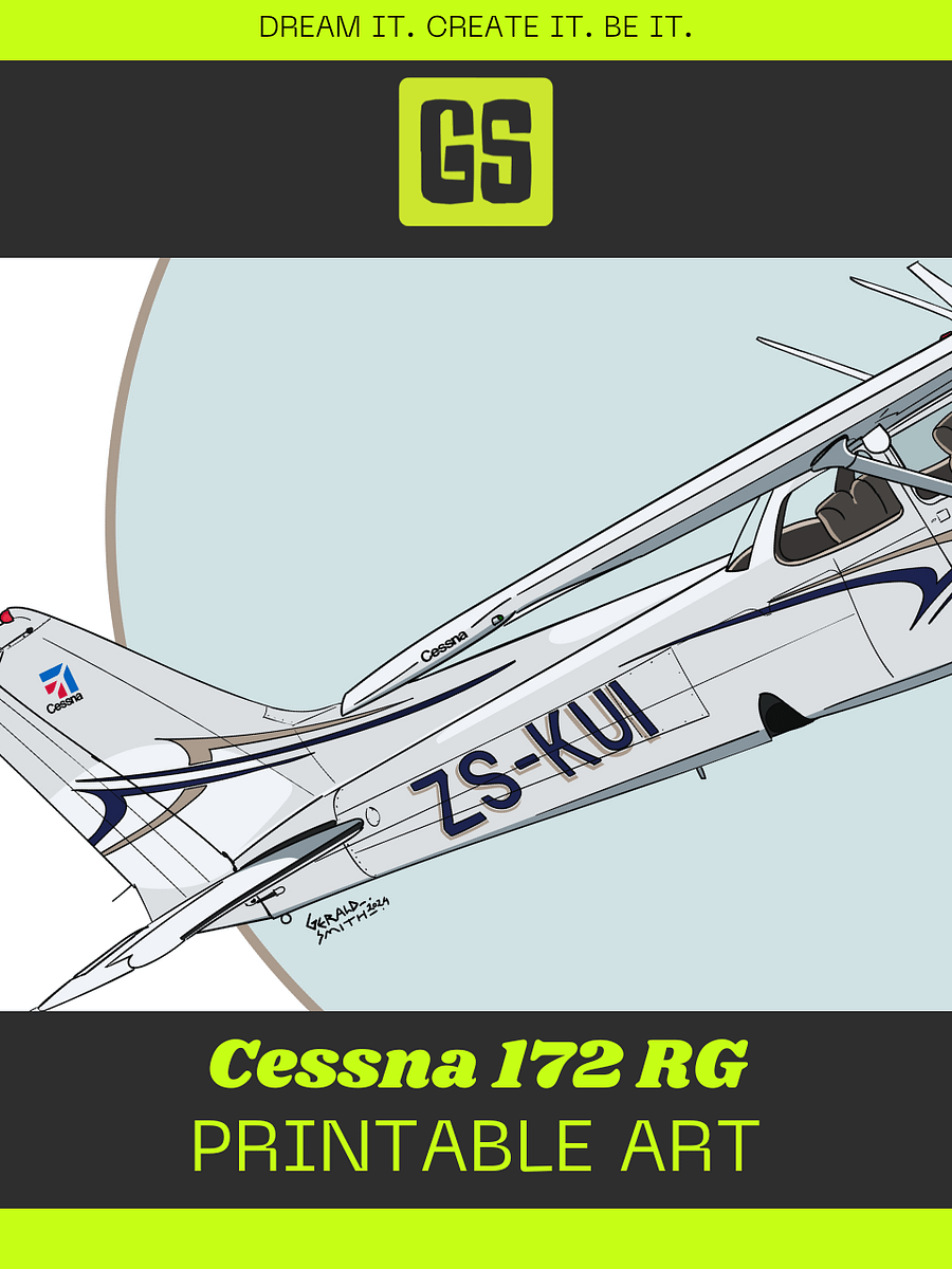 Cessna 172 RG Printable Aviation Wall Art Square Size Blue Circle & White Background product image (4)