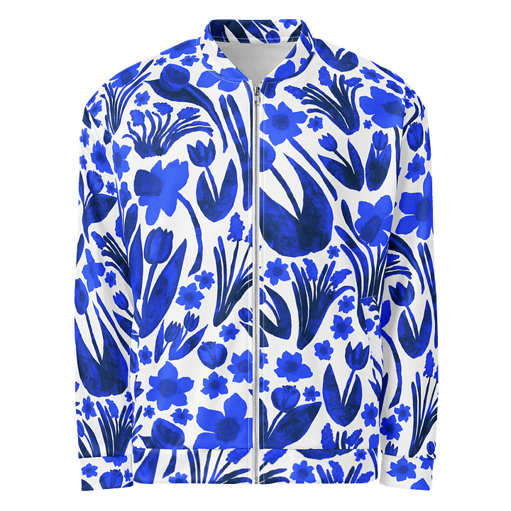 Spring Garden, Royal Blue on White | Unisex Bomber Jacket | Monique Faella Designs™ product image (1)