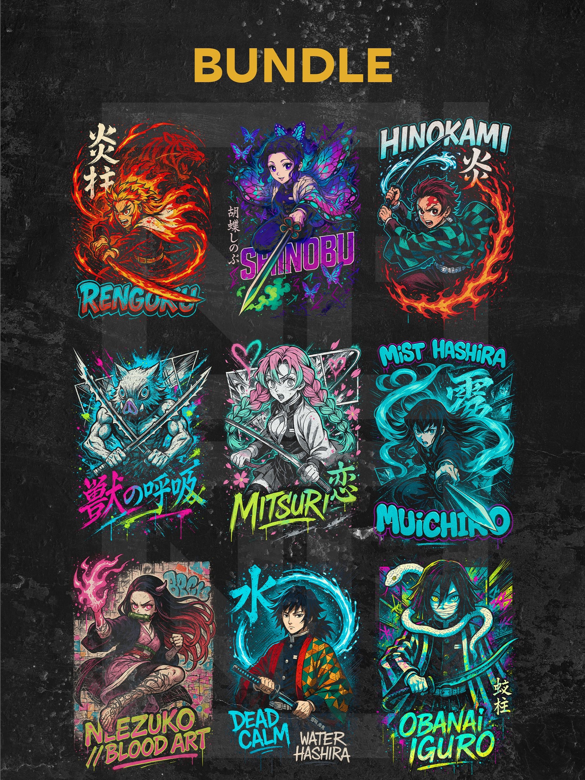 BUNDLE of 9 Demon slayer | Kimetsu no Yaiba t-shirt PNG designs product image (1)