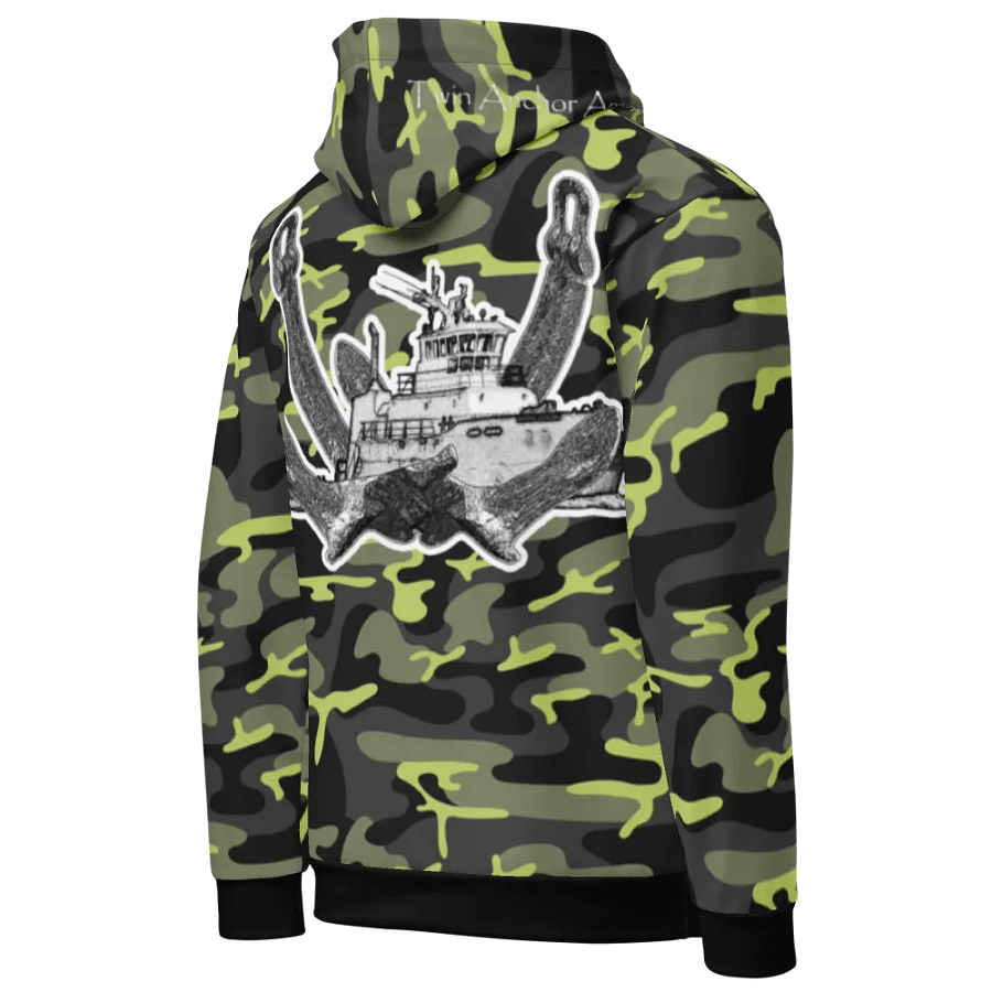 Green Camouflage Twin Anchor Titan tug Hoodie product image (10)