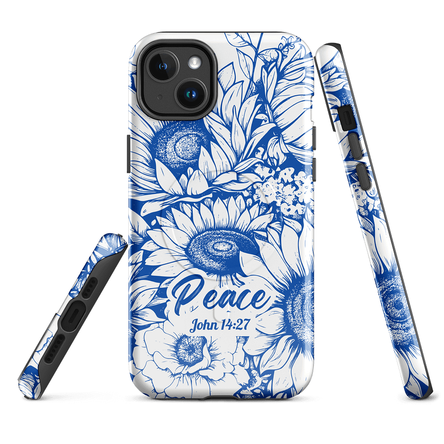Peace I Leave with You John 14:27, Inspirational Gift, Tough iPhone Magnetic Case Scripture, Sunflower Bible Verse, MagSafe® iPhone® Tough Case, iPhone 14, iPhone 15, iPhone 16, Pro, Pro Max, Plus. product image (1)