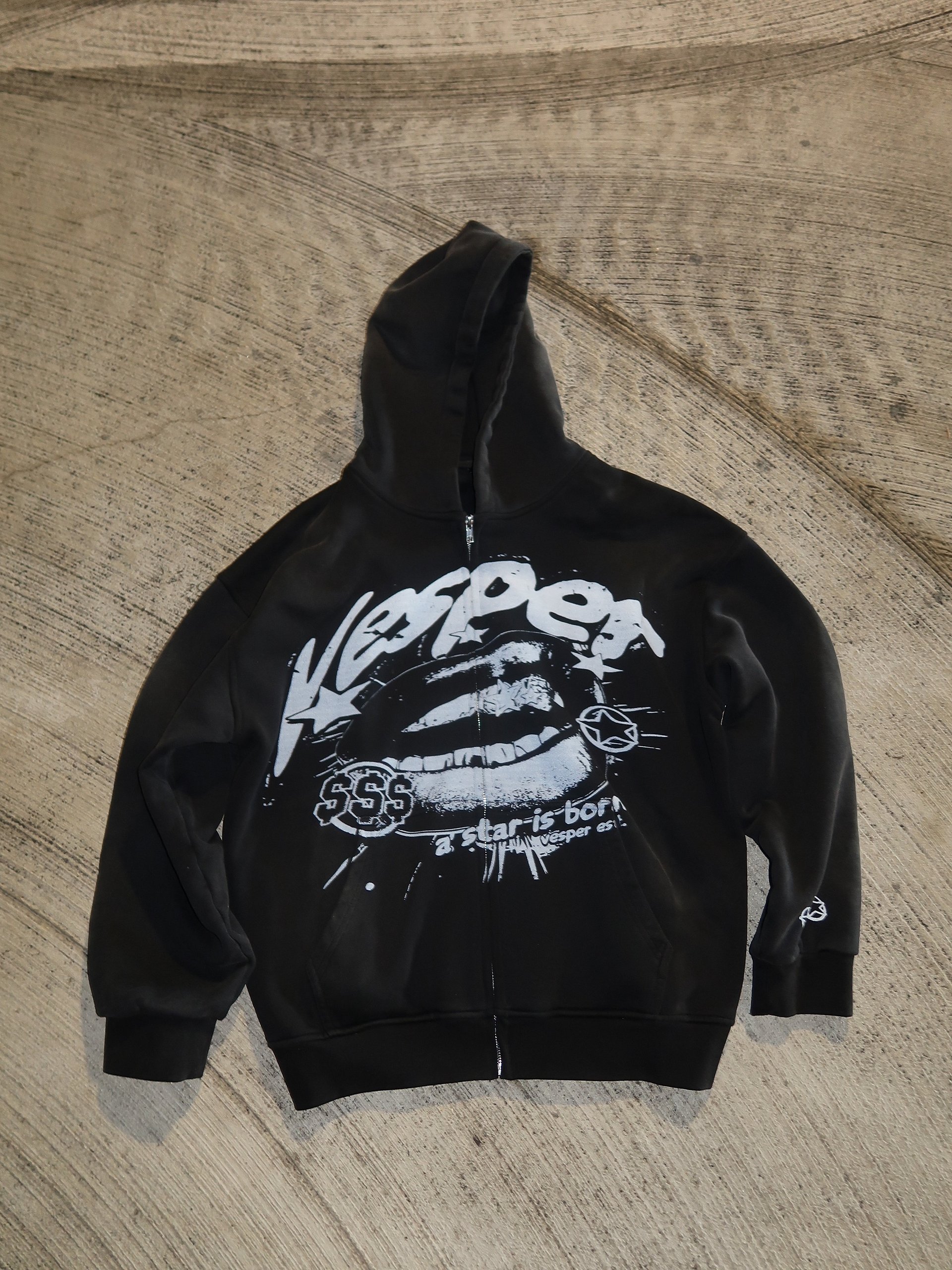 "Born A Star" Black Acid Wash Zip Up product image (1)