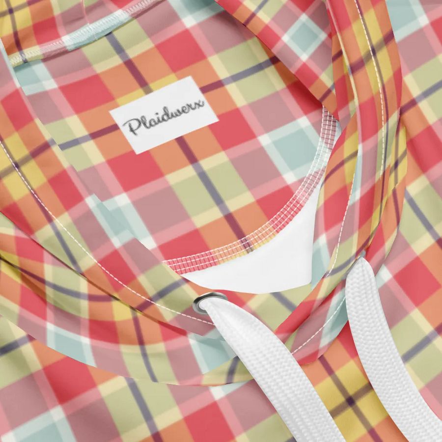 Coral Pink, Yellow, and Mint Green Plaid Hoodie product image (10)