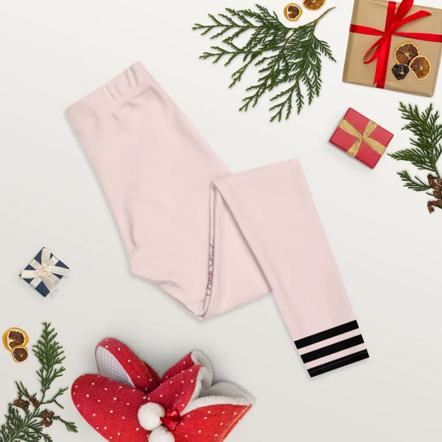 All-Over Print Leggings-Backfill Misty Rose colour with Pink Lady design black stripes product image (8)