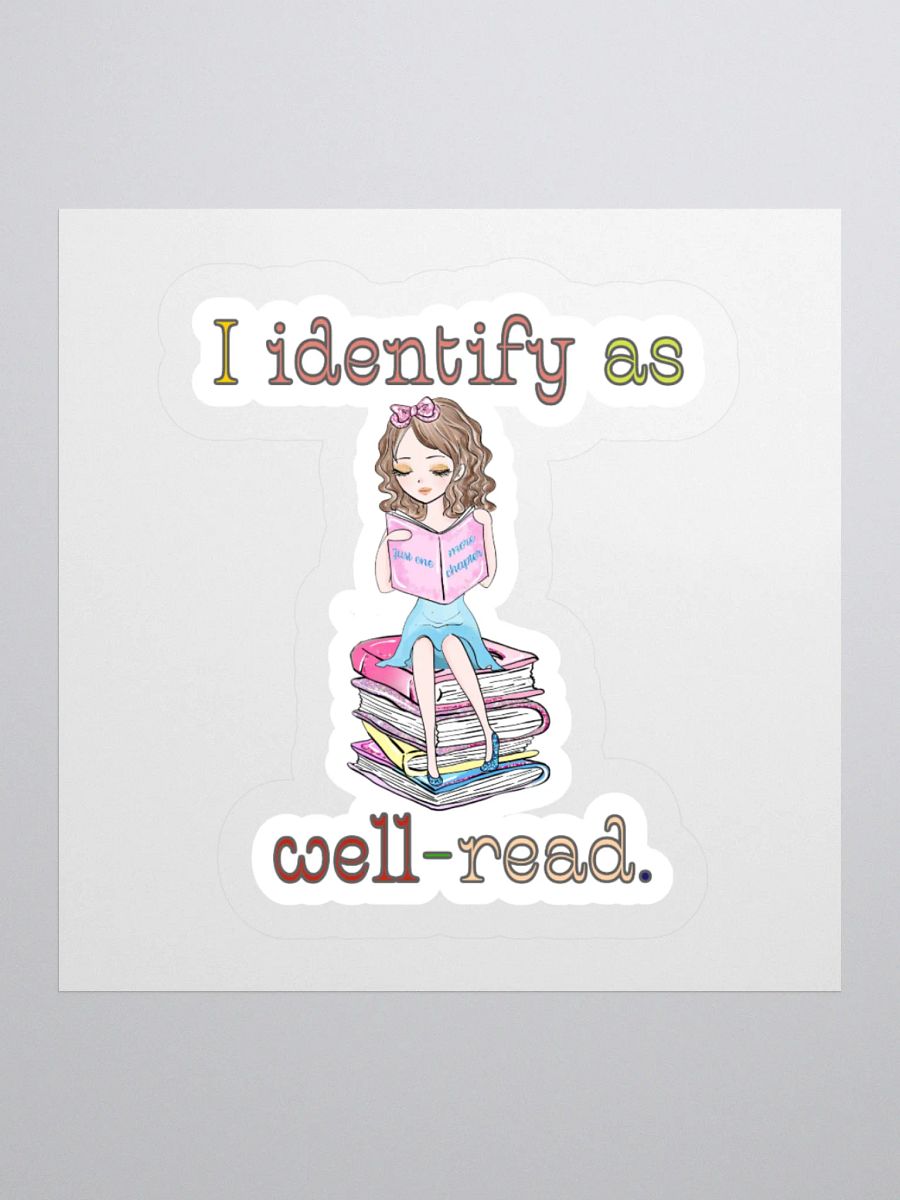 I Identify As Well-Read (Girl Sitting on a Stack of Books) Sticker product image (1)
