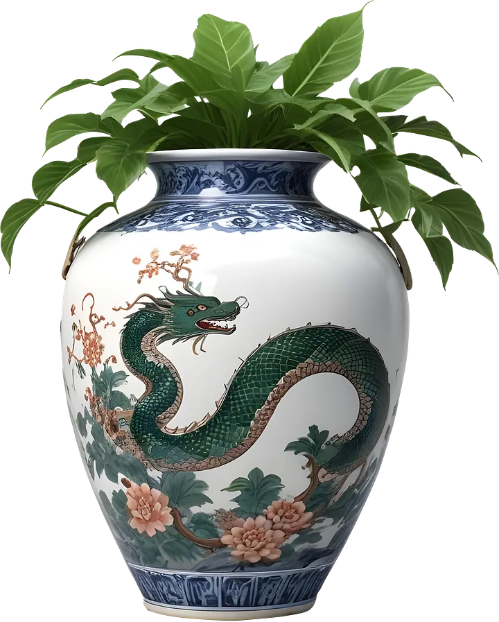Chinese Art – Green Dragon Vase Illustration for Creative Projects PNG product image (1)