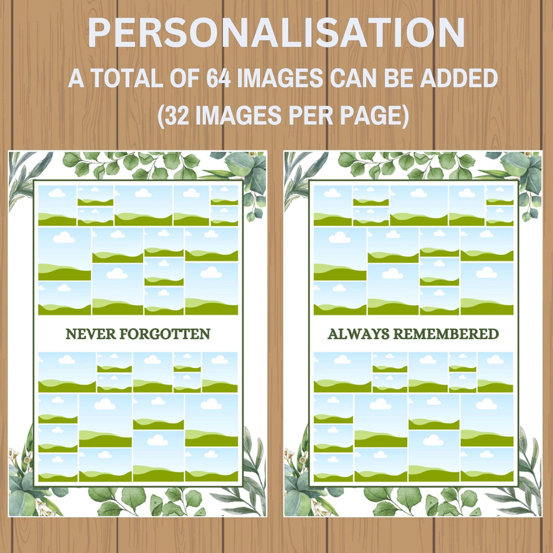 Green Leaves Funeral Photo Collage Sign Set Canva Template product image (7)