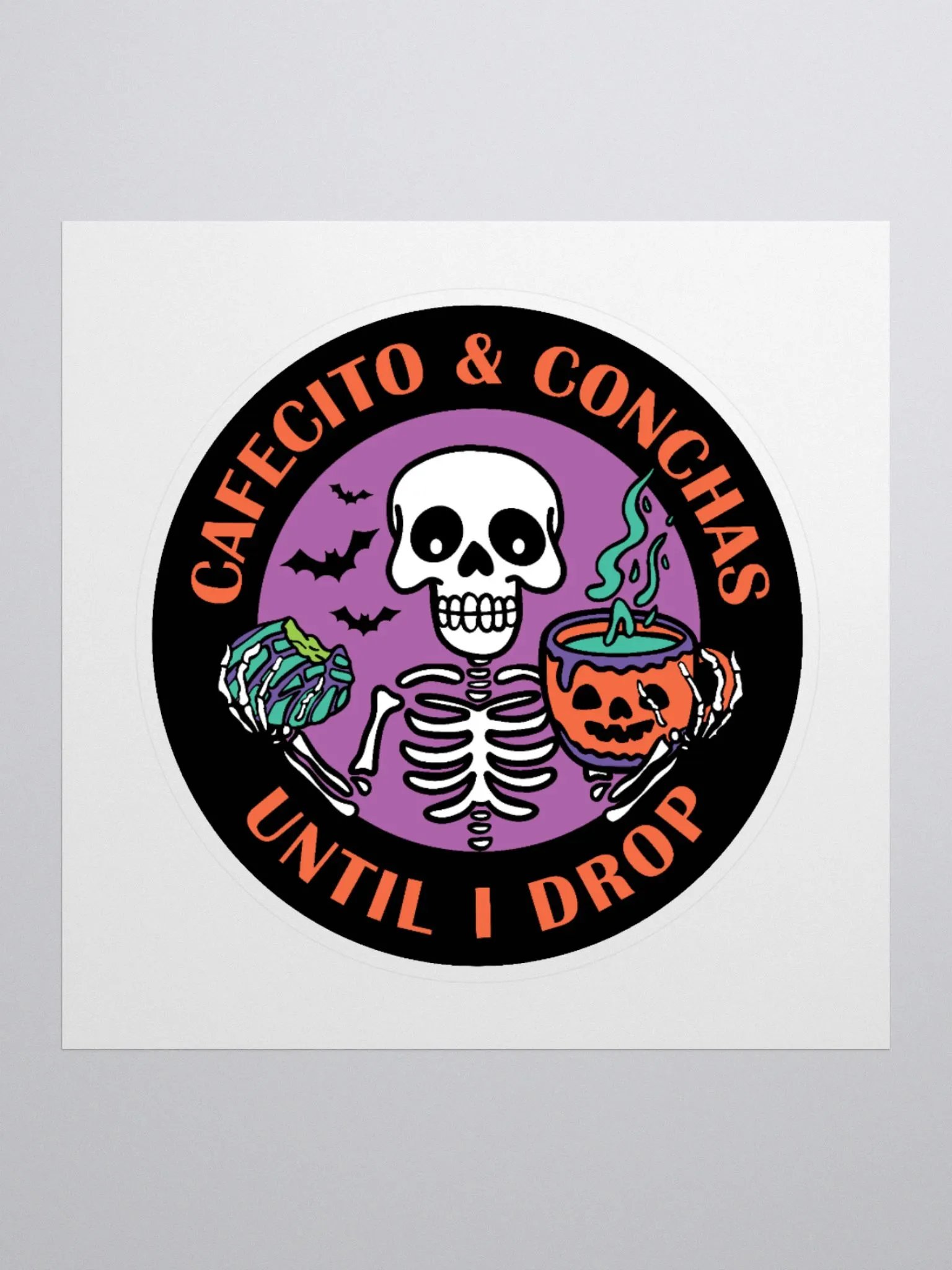 Cafecito and Conchas Halloween Skeleton Ghost Circle Sticker product image (1)