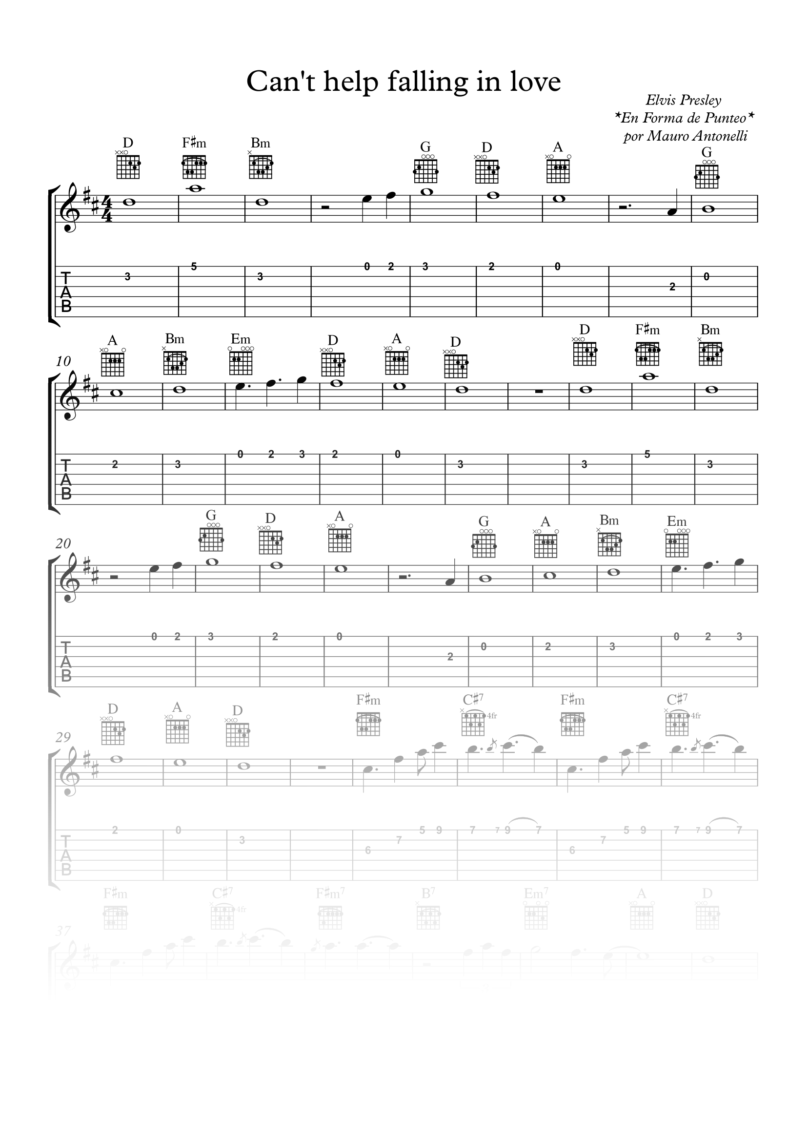 Can't help falling in love - Partitura + Tab + Acordes + Pista product image (1)