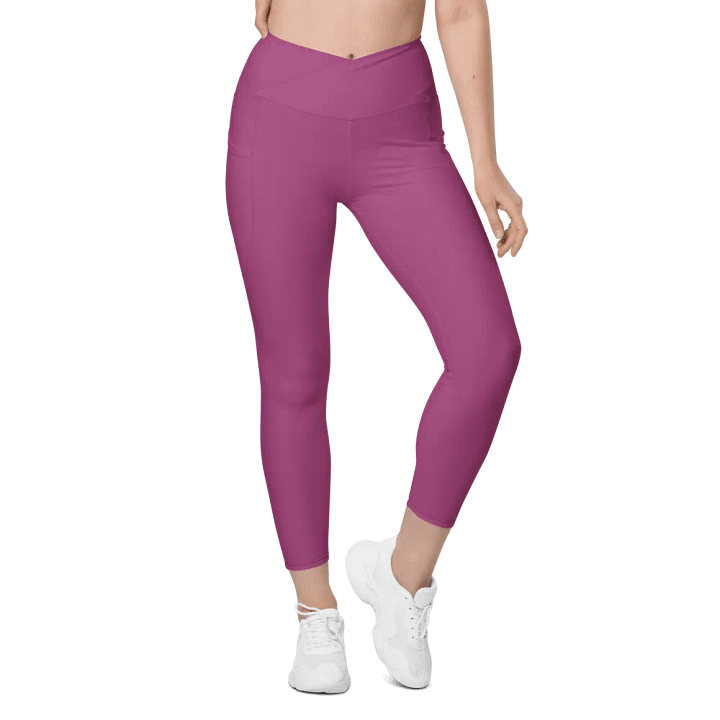 Plain Plum Purple True Summer Women's High Waisted Premium Crossover Leggings with Pockets by Treasure Pie product image (2)