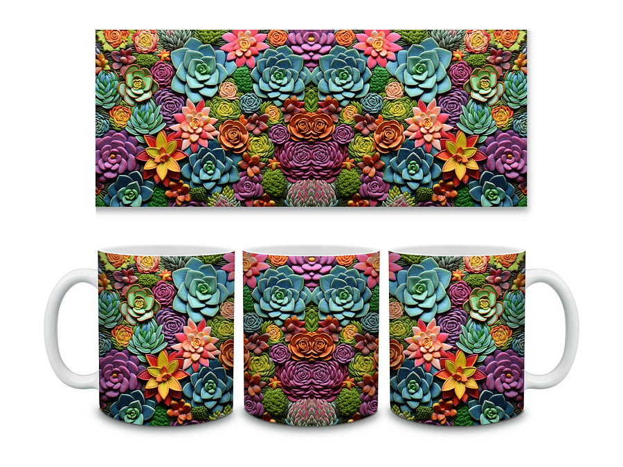 Succulent Garden 11oz Coffee Mug – Vibrant Succulent Plant Design Ceramic Cup – Perfect for Plant Lovers and Unique Gifts product image (3)