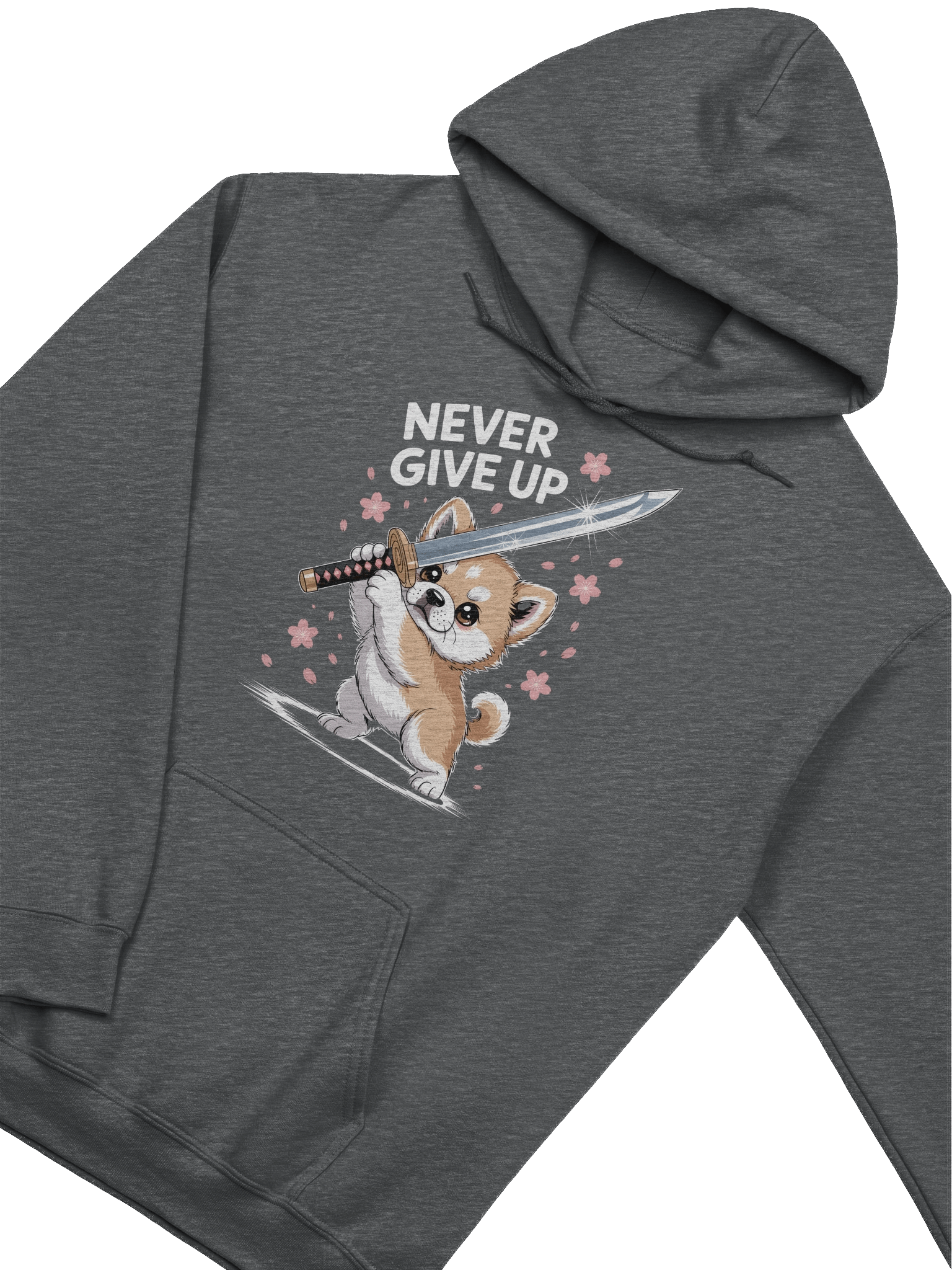 "Never Give Up" Shiba Inu Samurai Hoodie | Kawaii Japanese Anime Dog Sweatshirt product image (5)