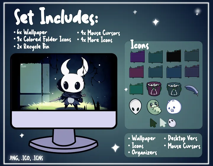 Hollow Knight Computer Desktop Theme Background Wallpaper Organizer Set, Gothic Wallpaper Organizer Set, Pc Desktop Theme, Windows Theme Set product image (2)