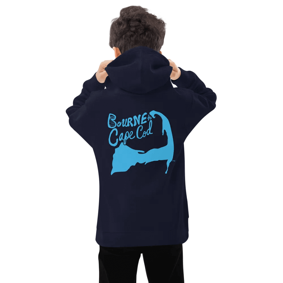 Boys' | BOURNE to Cape Cod™ | DTG Vintage Print | Youth Hooded Fleece Pullover | Cozy Coastal Adventure | Blue Logo product image (4)