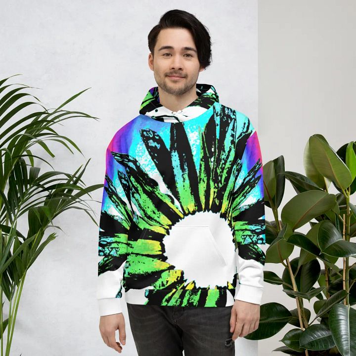 Abstract Vibrant Green Daisy Flower Unisex Pull On Hoodie product image (1)