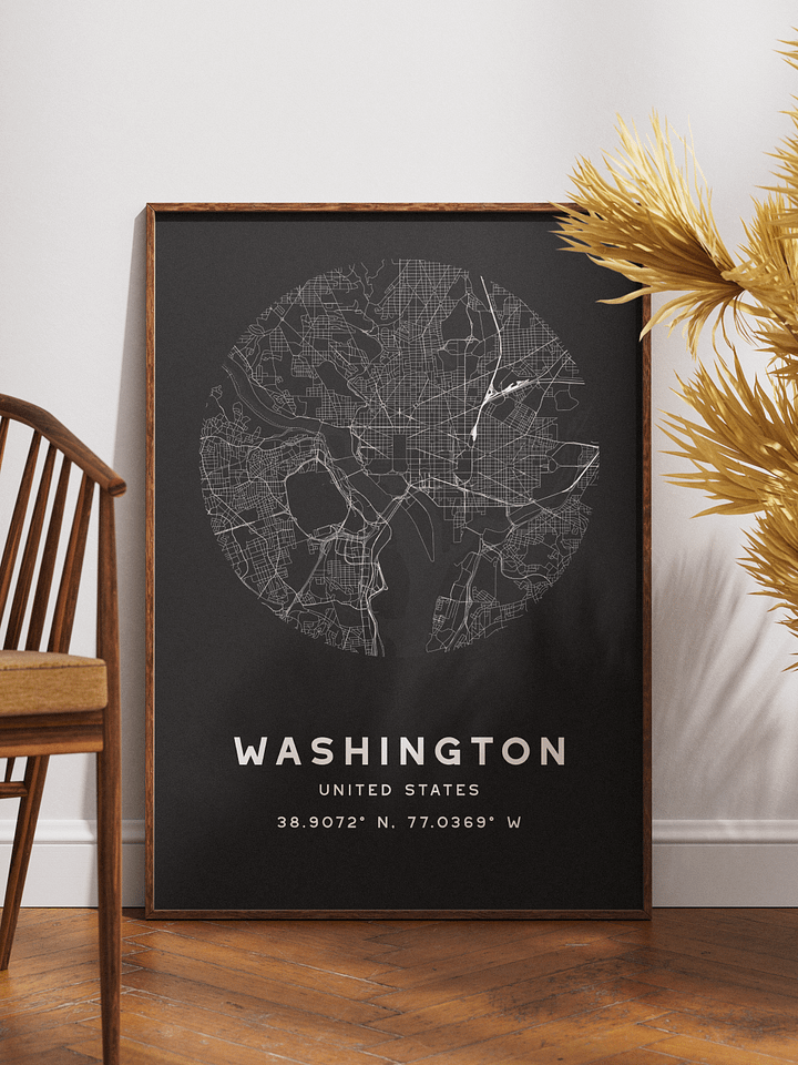 Washington Street Map Poster – Black Minimalist Circular City Art product image (1)