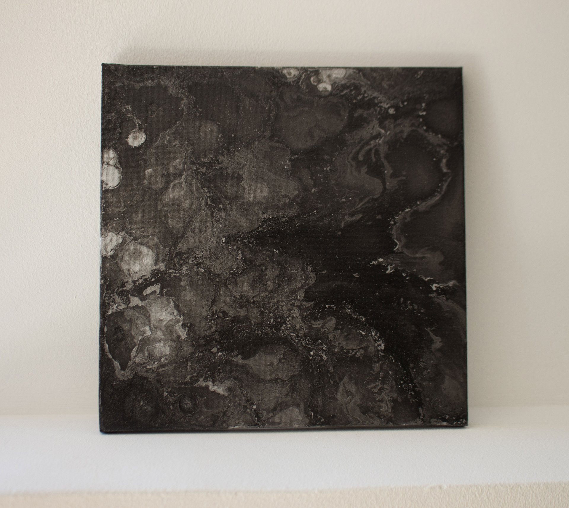 Black and Silver Abstract Acrylic Pour Painting on 10x10 Canvas | Marble Interior Design product image (6)