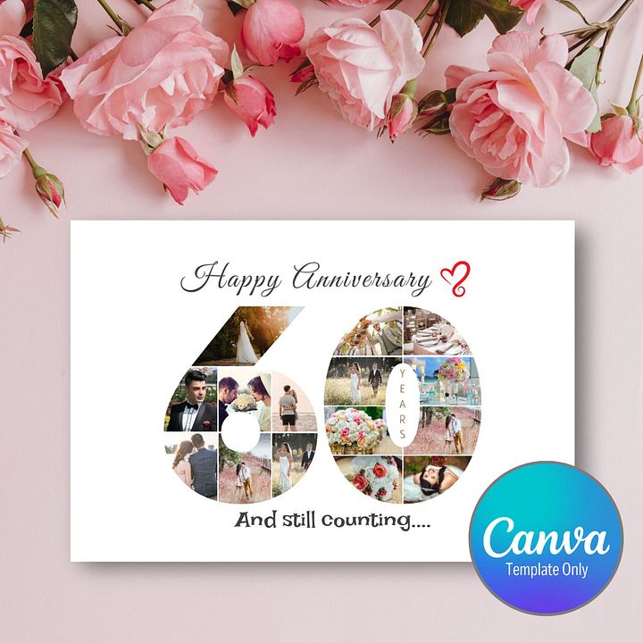 60 Year Anniversary Photo Card Editable Canva Template product image (1)