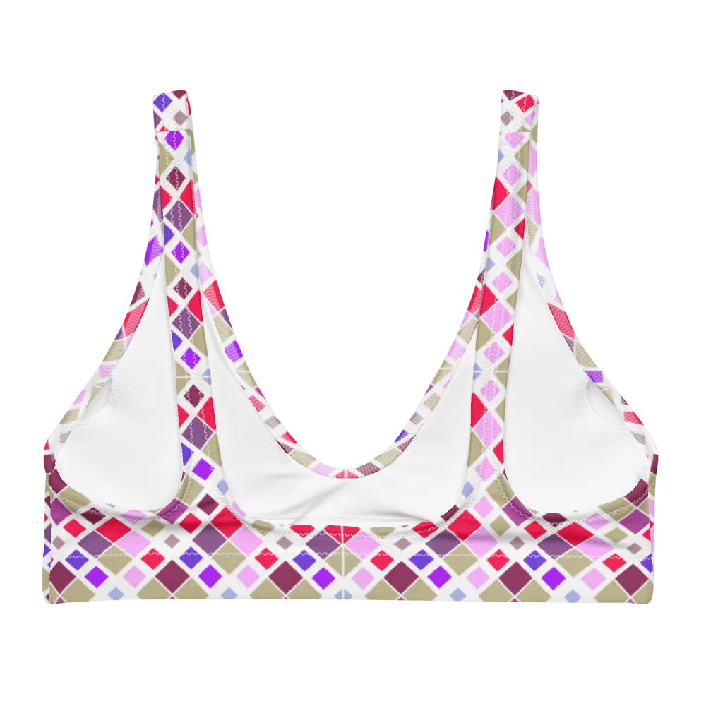 Colorful Square Pattern Design Padded Bikini Top - V2 product image (2)
