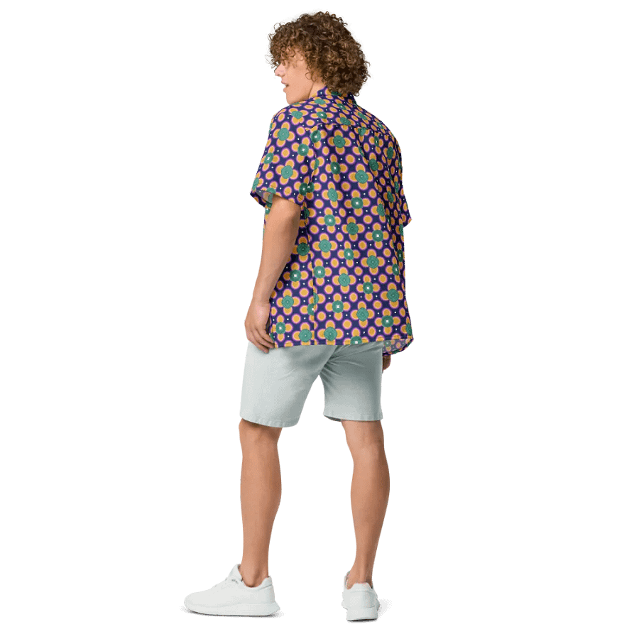 Hawaiin Style Shirt, Button Up, Unisex, Purple-Teal Green-Gold product image (12)