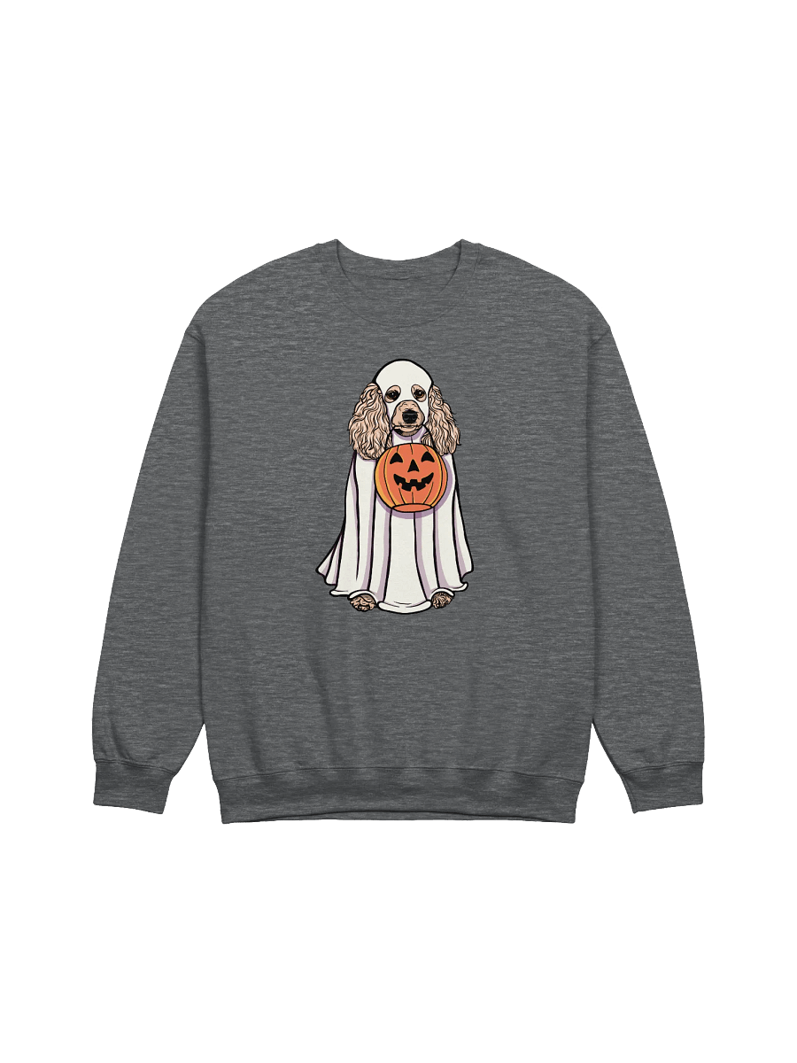 Funny Halloween Poodle(Beige) Sweatshirt | Funny Papillon Wearing a Ghost Costume and Holding a Pumpkin Basket product image (7)
