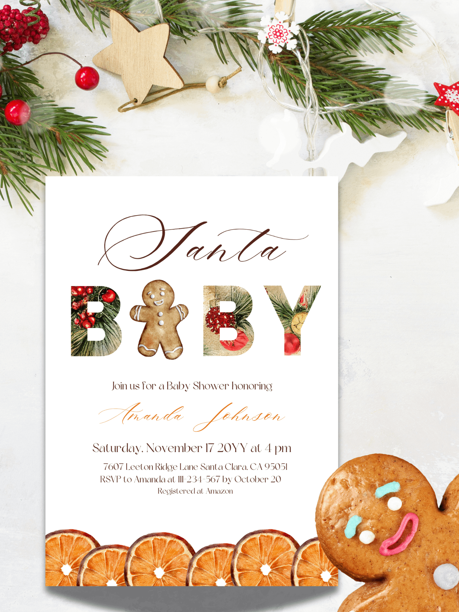 Santa Baby Shower Invitation for Christmas Themed Party, Digital Download Winter Gender Neutral Invite Canva Template product image (1)