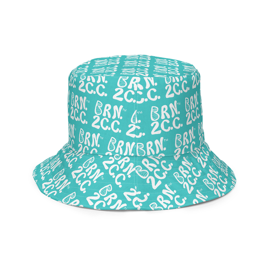 Adults Unisex | Reversible Bucket Hat | BOURNE to Cape Cod™ x BRN.2C.C.™ All-Over Logo Print | Coastal Style Sun Hat | Dark Turquoise & White product image (4)
