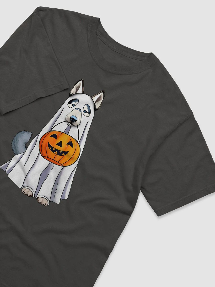 Siberian Husky Halloween Tee | Funny Fall & Halloween Husky Wearing a Ghost Costume with Pumpkin Basket product image (8)
