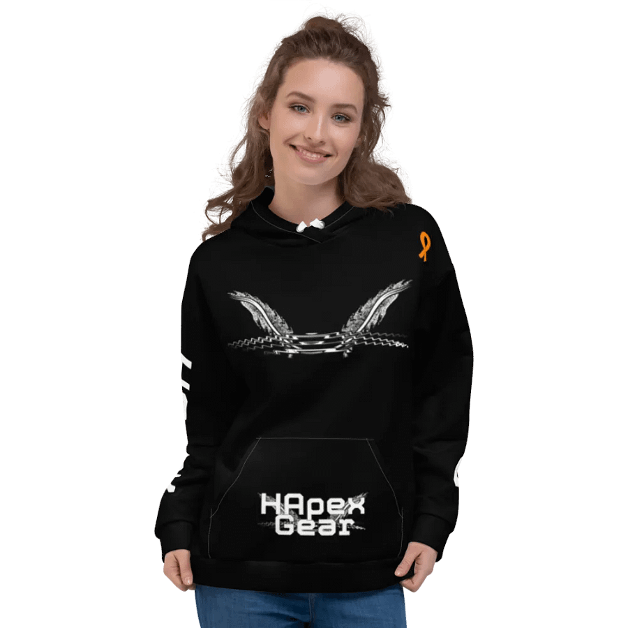 White HApex Gear White Logo Cancer Awareness Orange Ribbon. Black Recycled Unisex Hoodie product image (3)