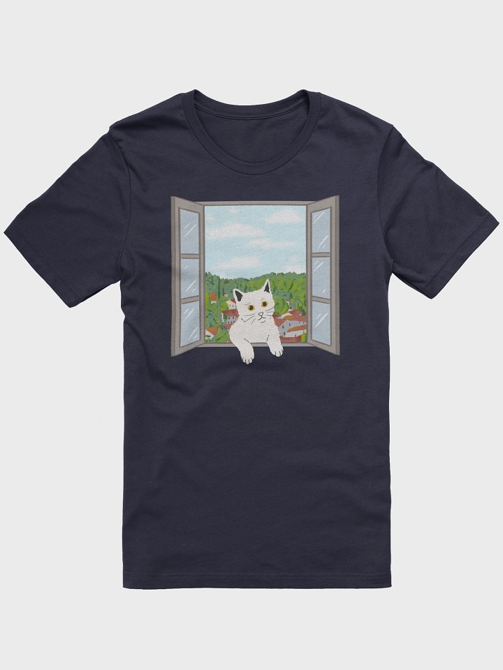 White Cat Peeking Through Window - T-Shirt product image (1)