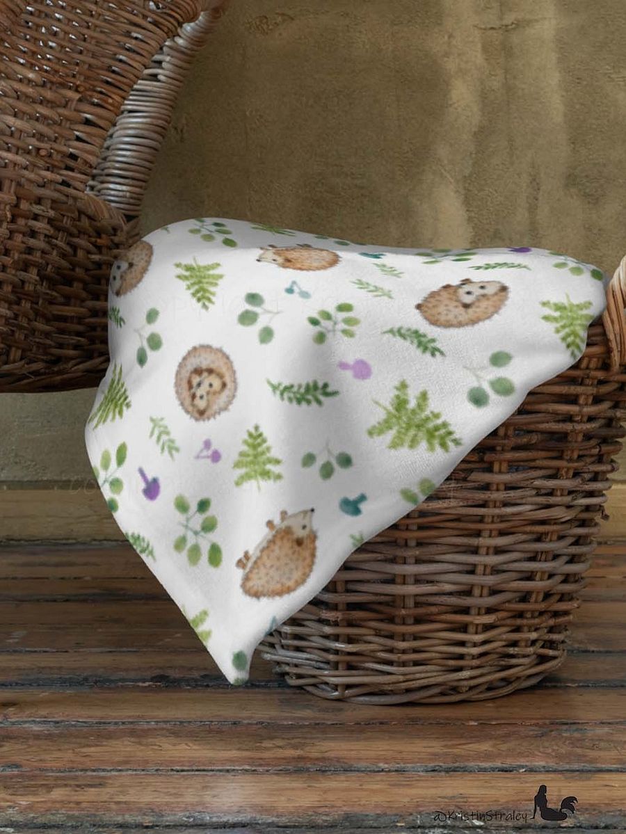 Hedgehogs with Ferns & Mushrooms Fleece Blanket product image (9)