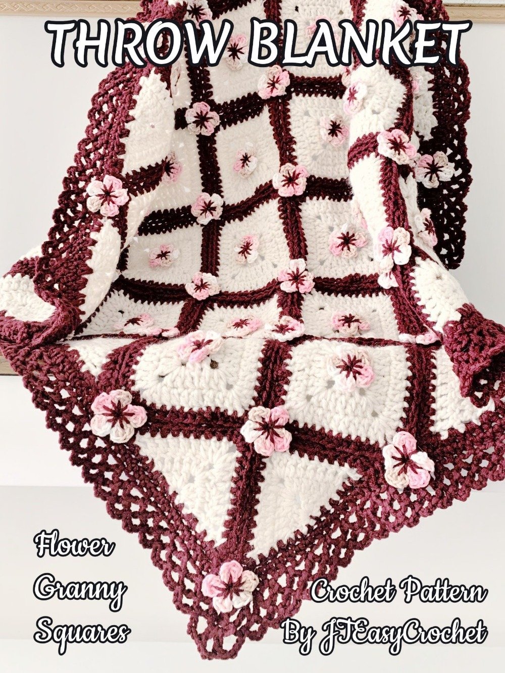 Cherry Blossom Flower Baby Blanket Crochet Pattern, Granny Square Blanket Throw product image (5)