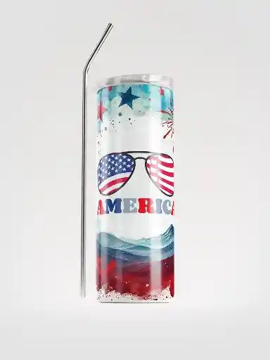 Patriotic 4th of July Tumbler Wrap | America Sunglasses Sublimation PNG | Red White Blue Fireworks 20oz Skinny Tumbler Design product image (4)